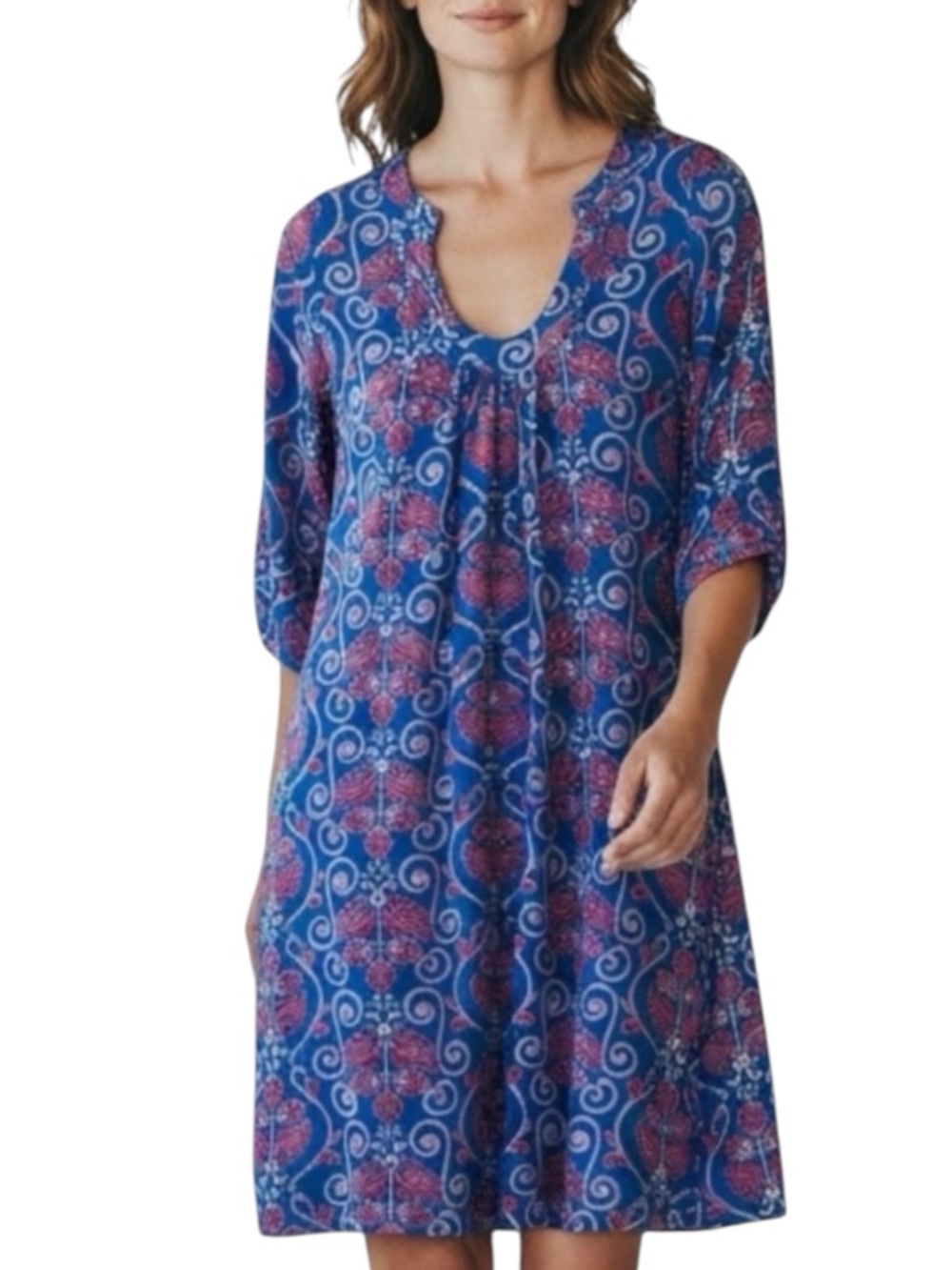 TRACY NEGOSHIAN Blue and Pink Patterned Dress Sz XS — QUIET LUXURY DESIGNER!!!